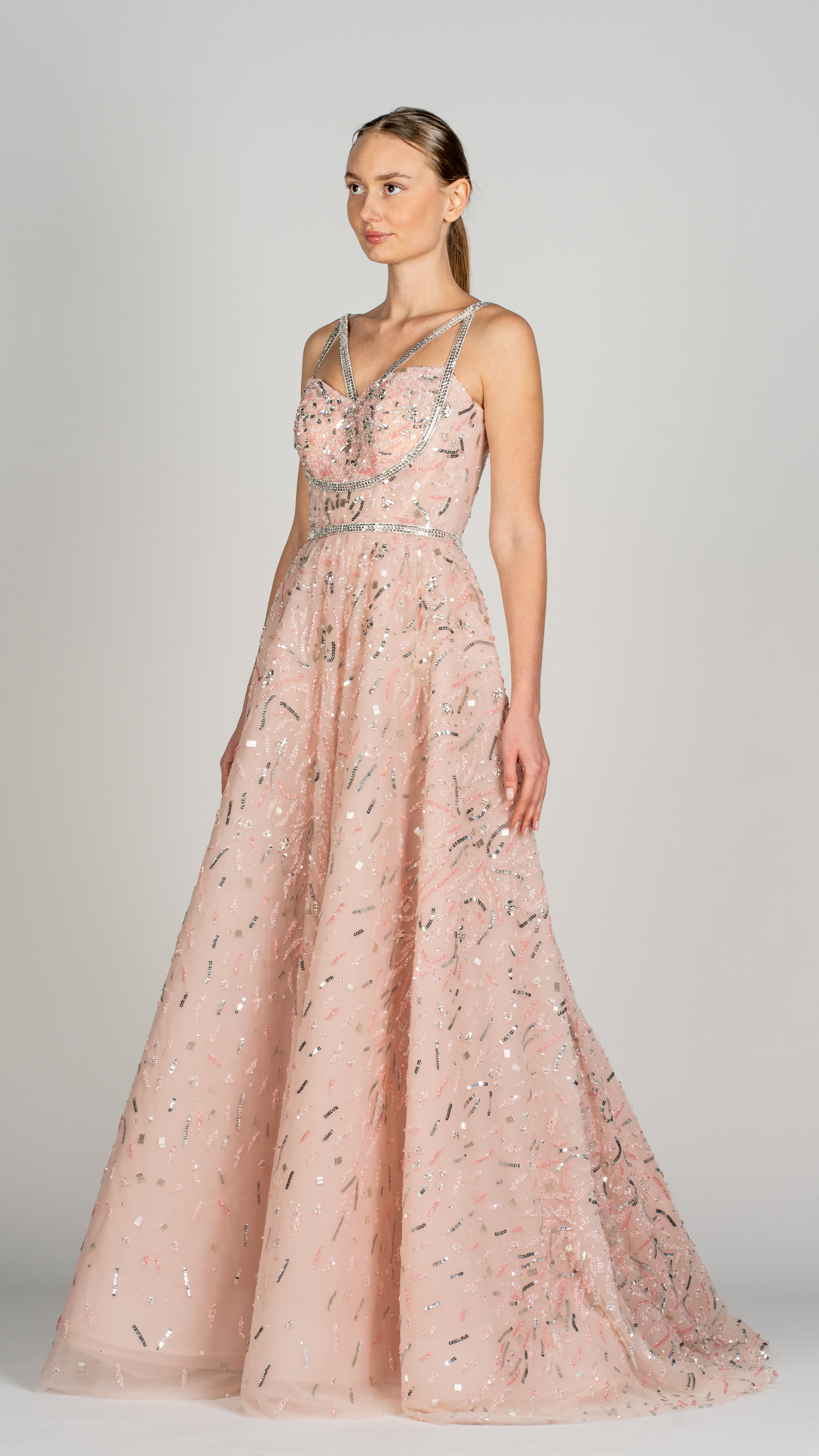 Long A-line Gown with Crystalline Accents