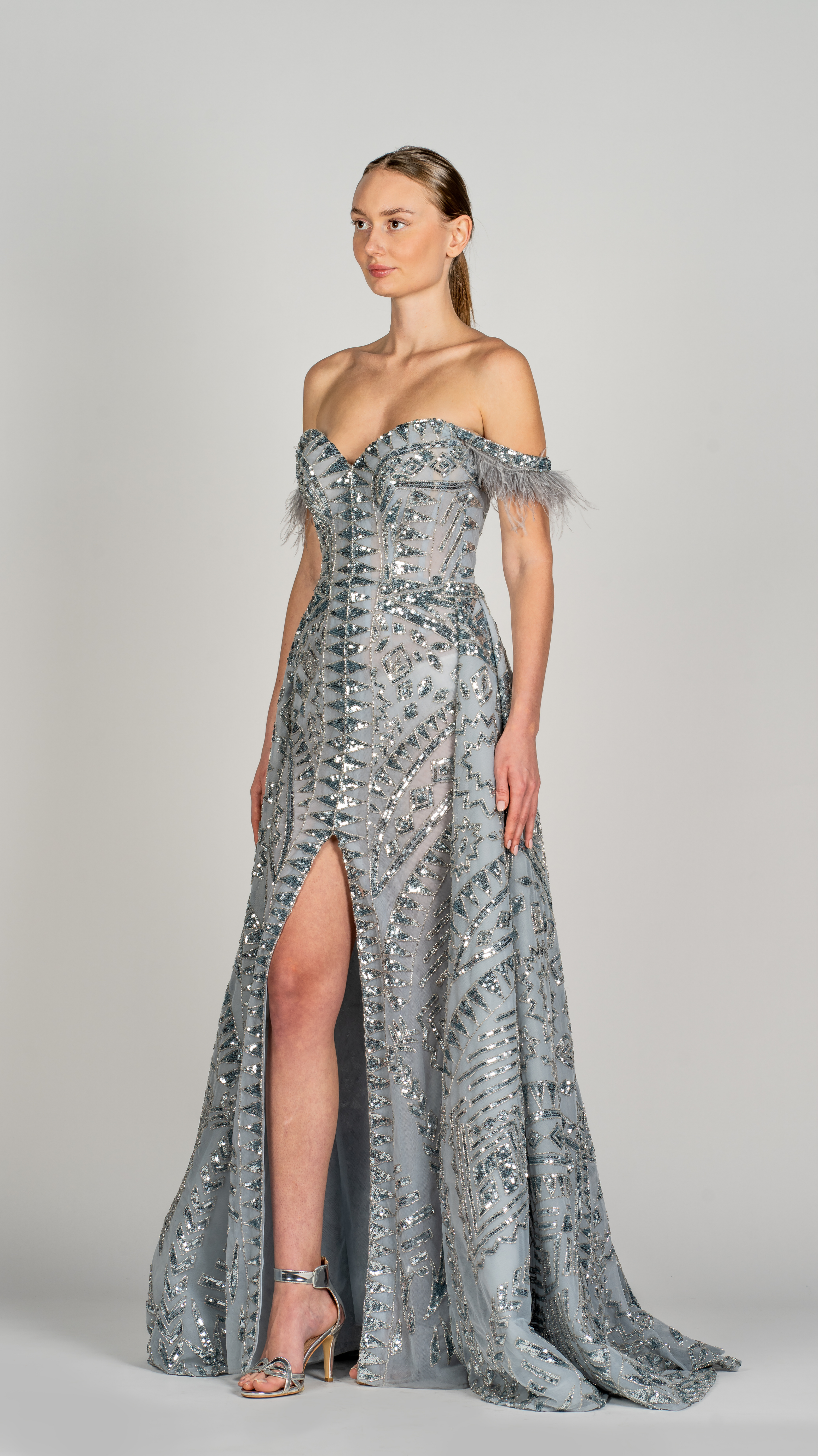 Long Exquisite Gown with Front Slit