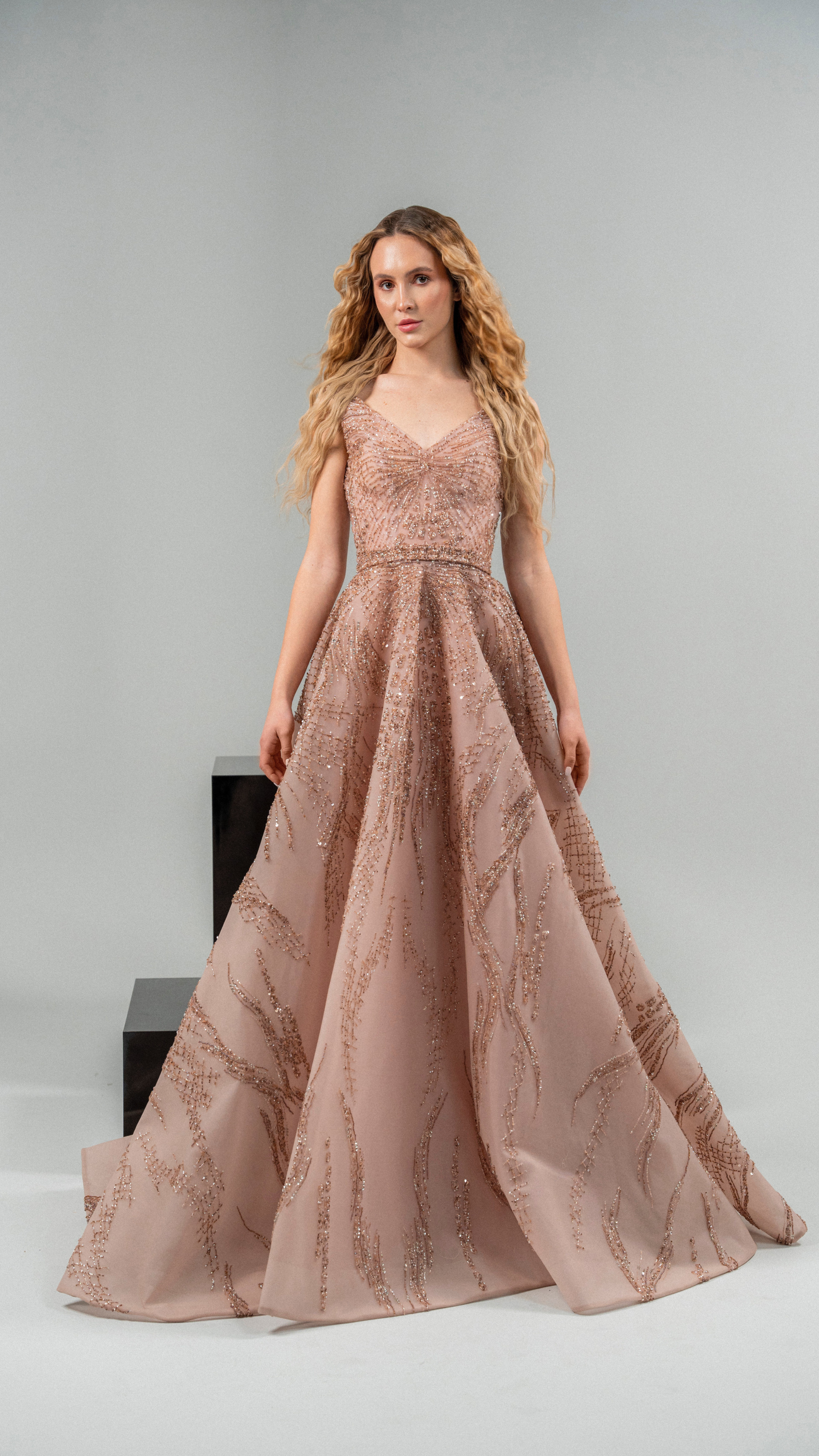 Long Exquisite Gown with a Voluminous Skirt