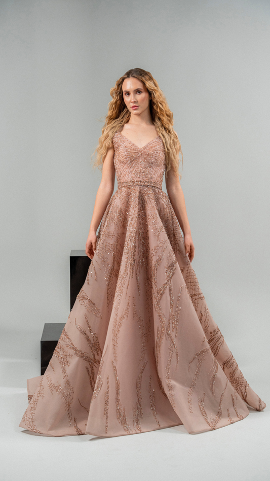 Long Exquisite Gown with a Voluminous Skirt