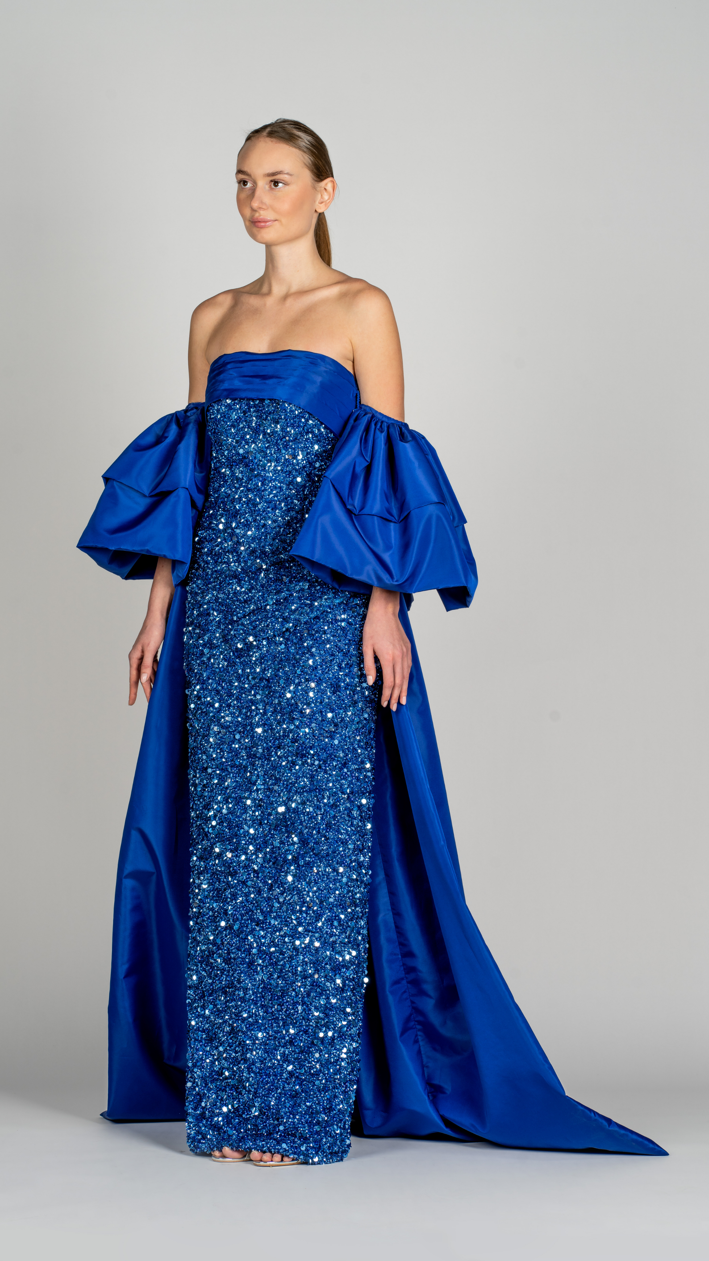 Long Strapless Sequence Gown
