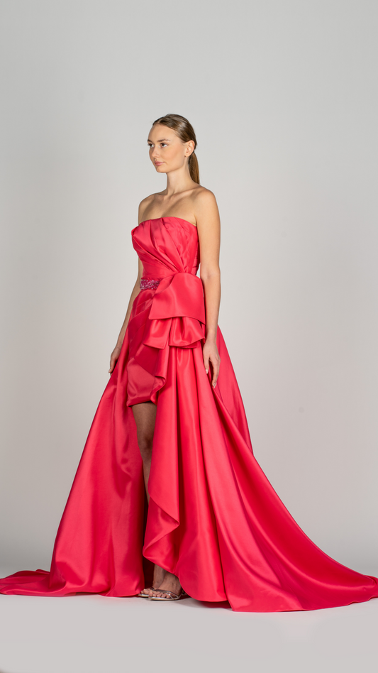 Short Strapless Dress with Dramatic Overskirt