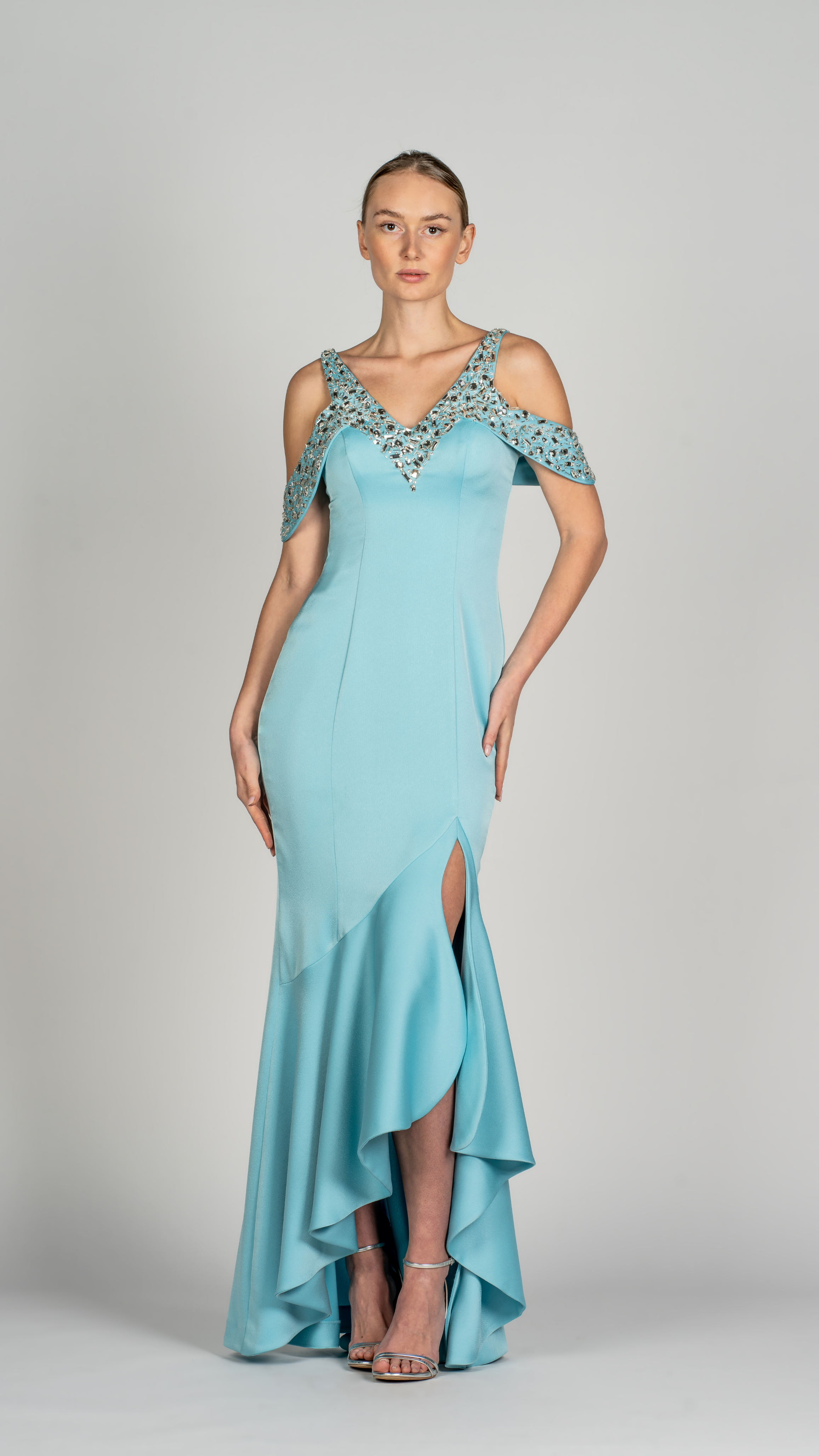 Long Fitted Crepe-Georgette Dress